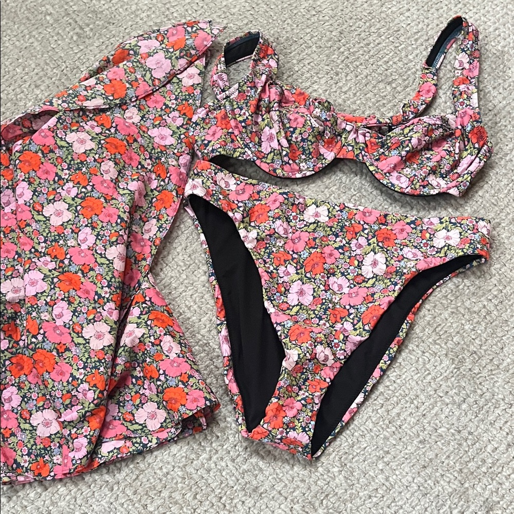 Floral Pink & Orange Underwire Bikini Set